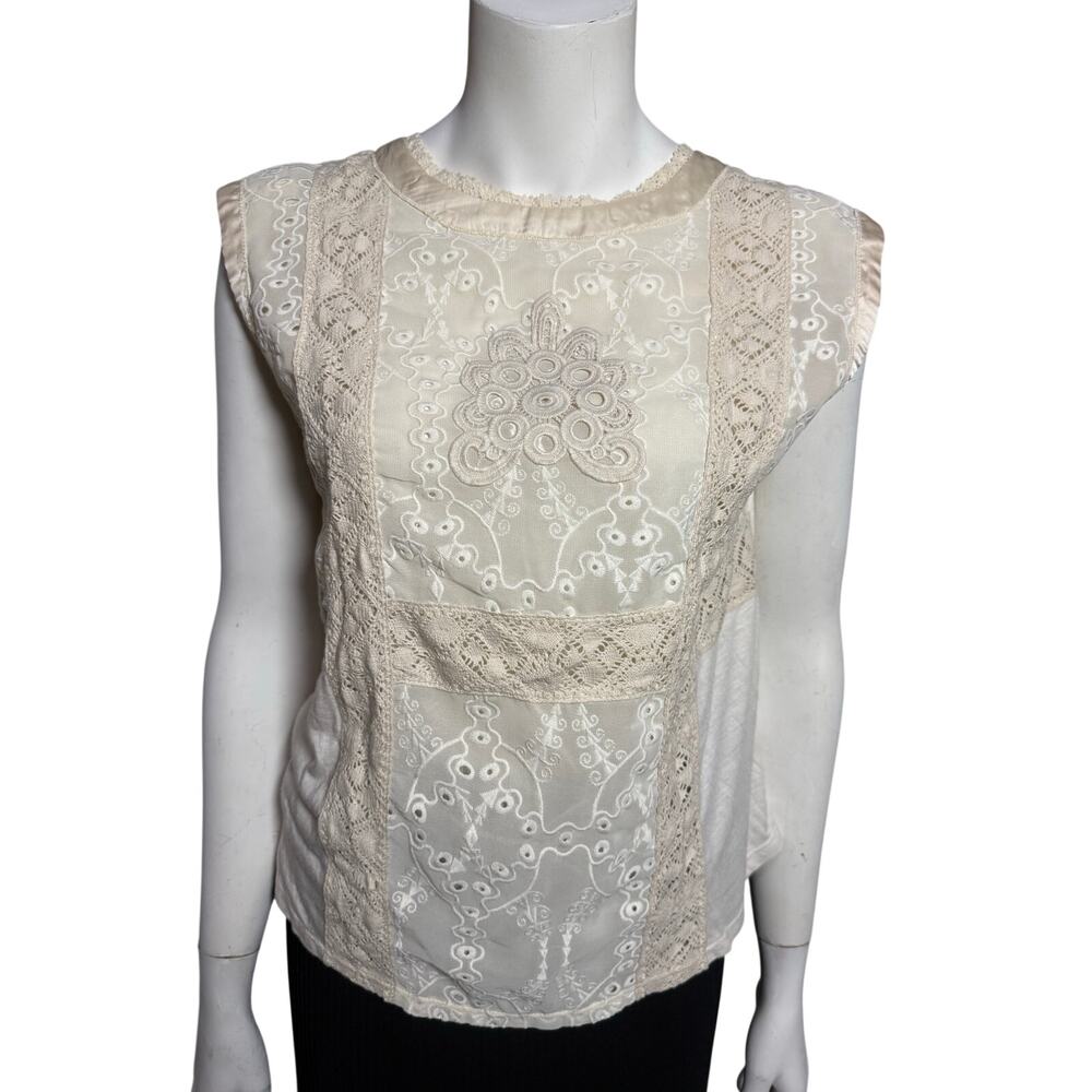 Tiny Anthropologie Shirt Women's Small Gray Lace Eyelet Sleeveless